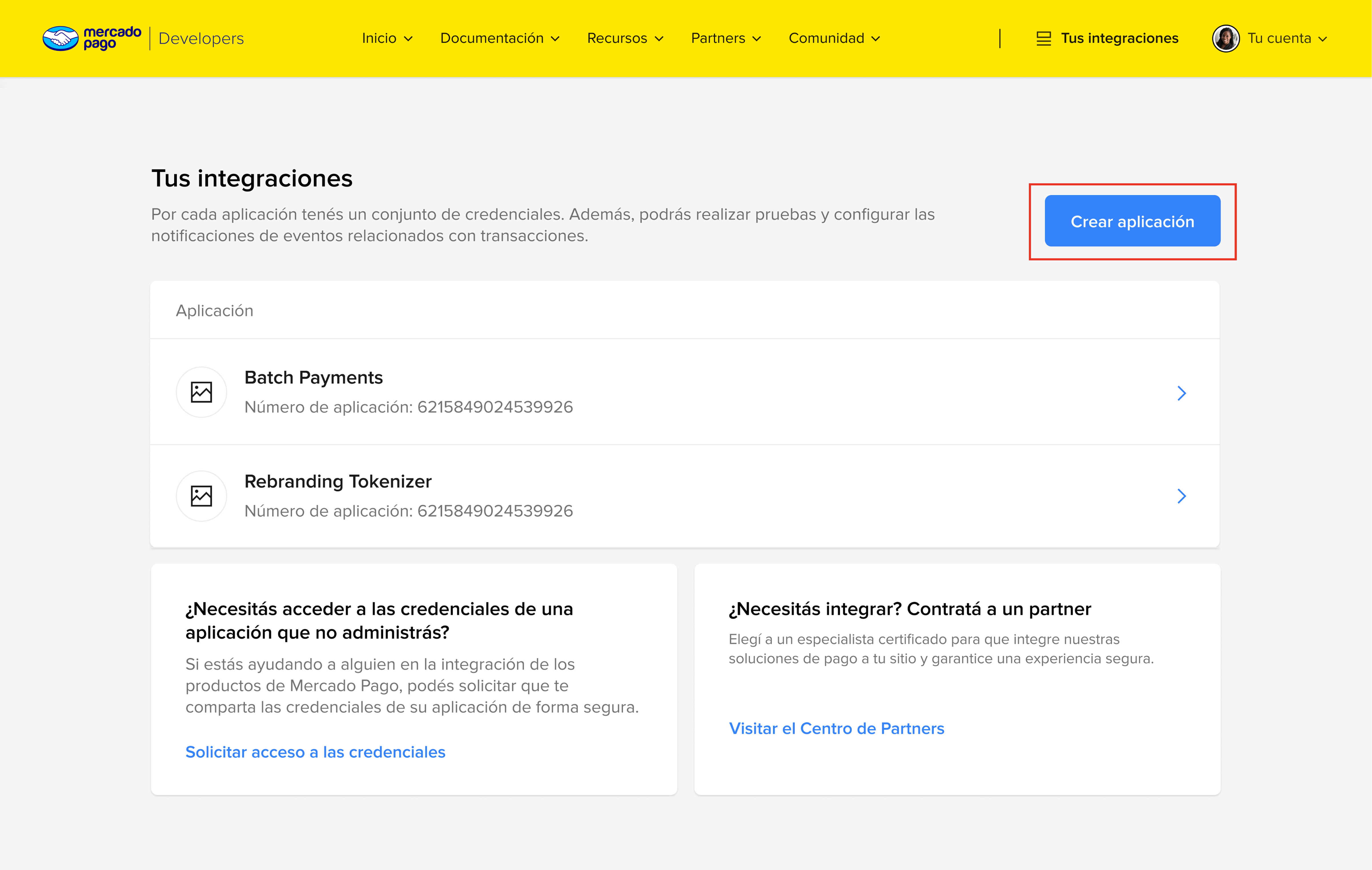 Pantalla Tus integraciones
